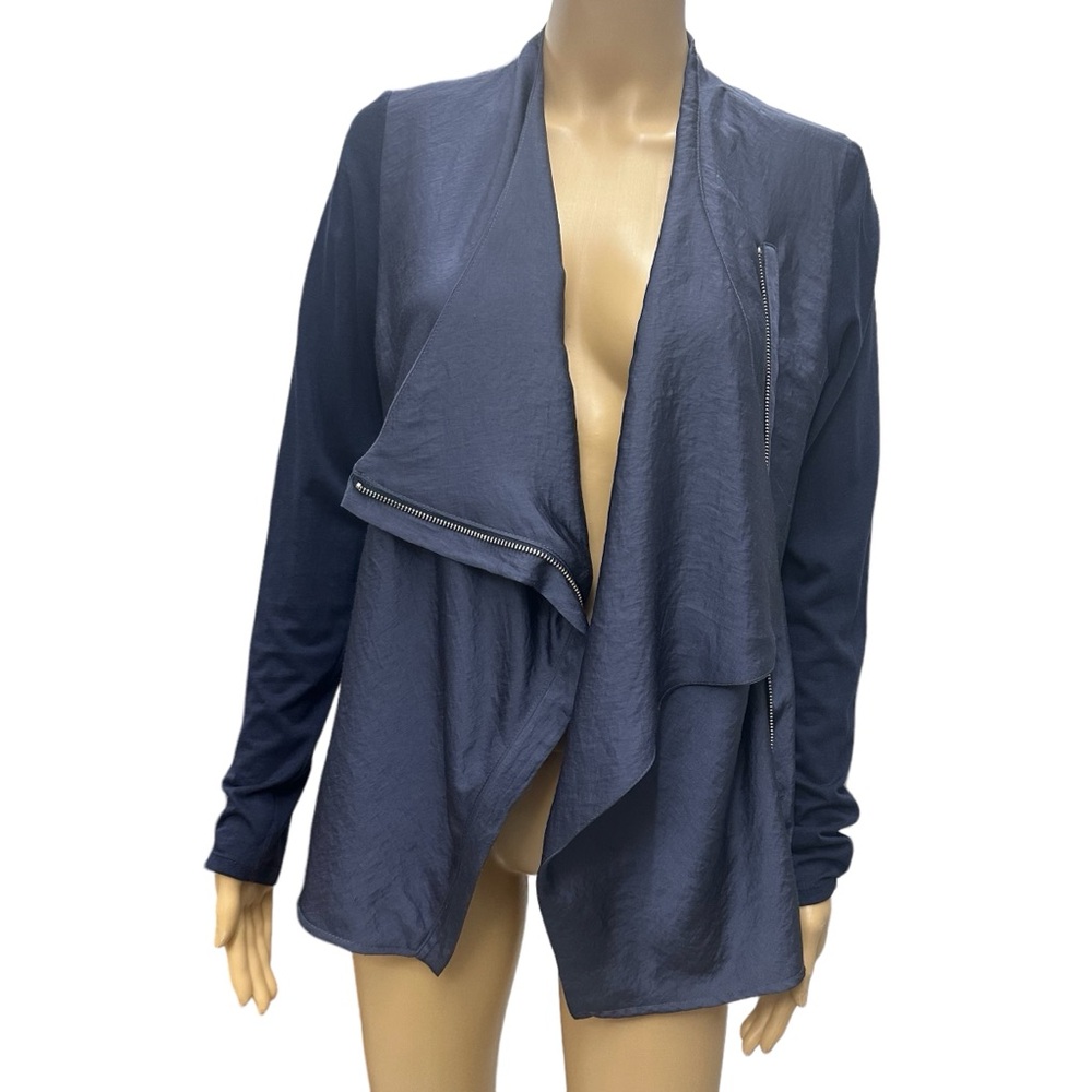 AMS Pure Blue Zip Up Moto Style Cotton Lyocell Blend Jacket Imported Womens 6
